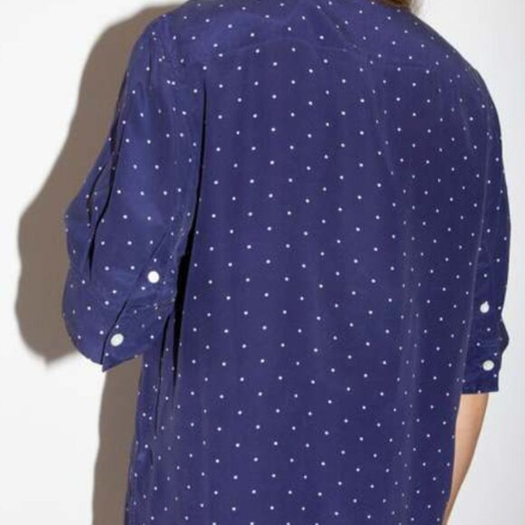 Celine Blue with white polka dots Casual Button Down Shirt - Picture 3 of 9